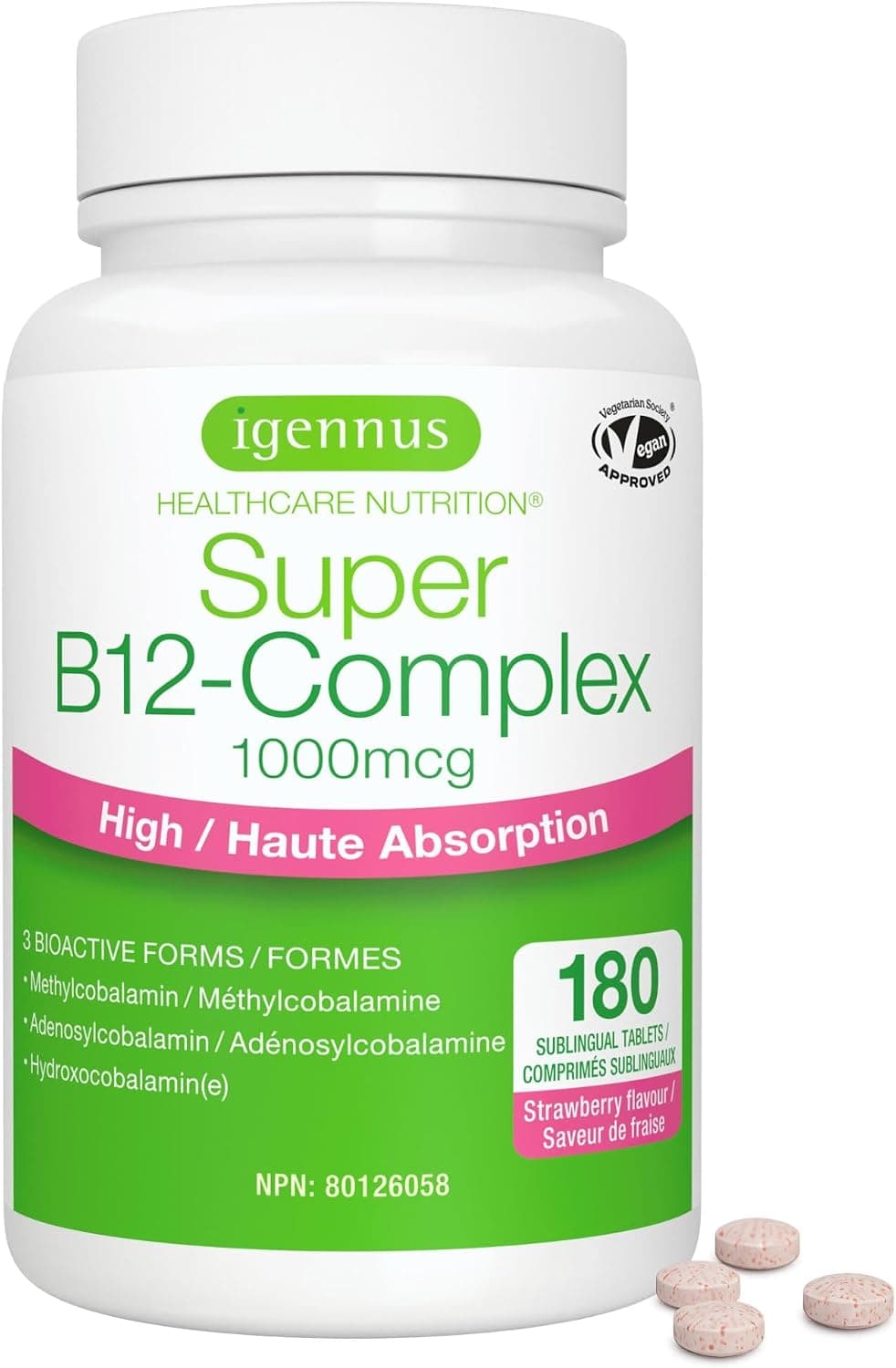 Igennus Sublingual Vitamin B12 Complex 1000mcg, 180 Servings