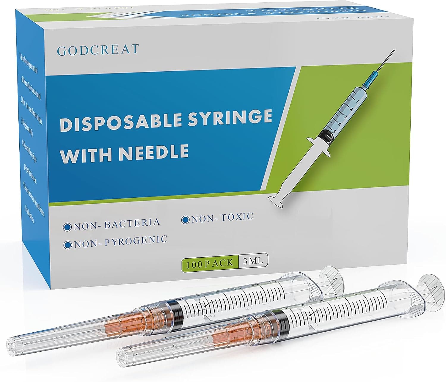 GODCREAT 3ml Syringe with 25G 1" Needle, 100Pcs Individually Wrapped